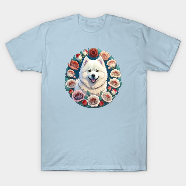 Samoyed Surrounded By Roses T-Shirt by Pet And Petal